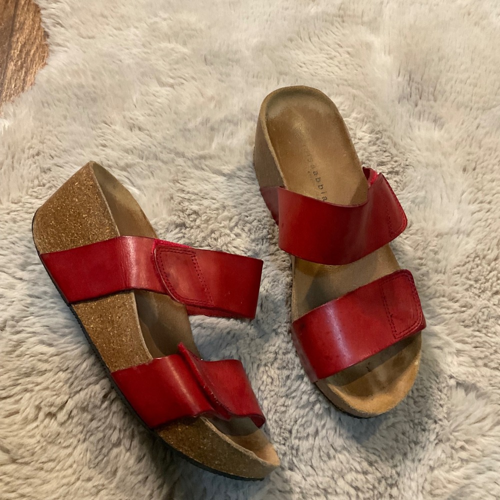 Lola Sabina Sandals Size 38 Red Leather Straps Wedge Eric Michael Platform Women